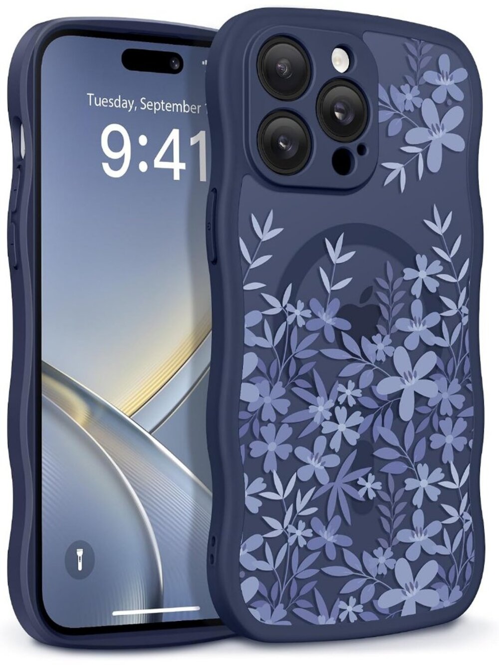 iPhone 14 Pro Botanic Arc/Blue Compatible with MagSafe Floral Translucent Case